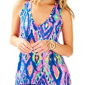 Lilly Pulitzer Kiawah Racerback Tank Top Pink Blue XS Multi Luminescent Pima